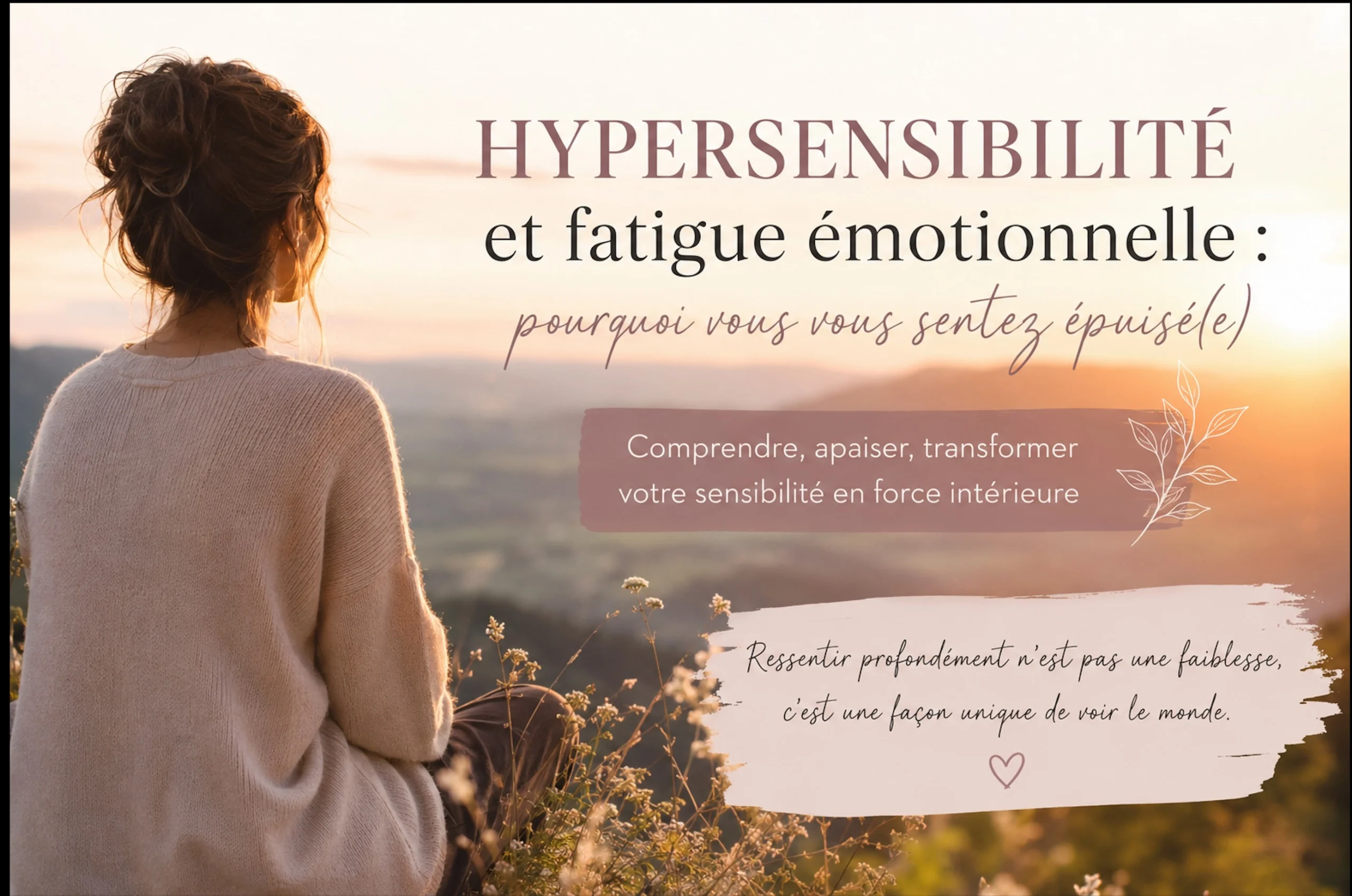 Femme hypersensible, contemplant un paysage au coucher de soleil-fatigue émotionnelle et hypersensibilité